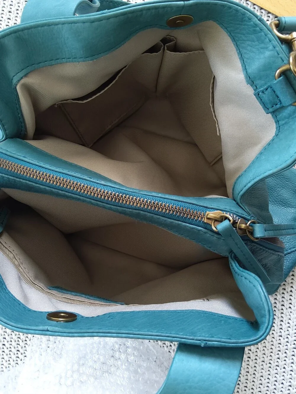 American Leather Co. Ada Triple Entry Learher Turquoise Satchel Crossbody Strap